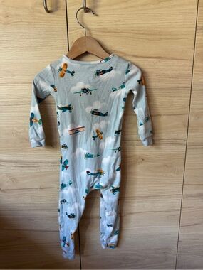 Cream Airplane-Print Kids One-Piece Footie Pajamas